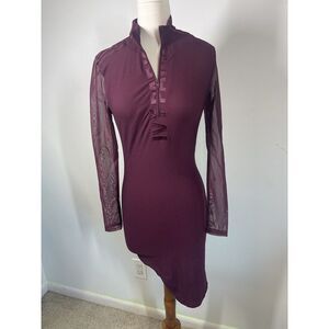 Adidas Beyonce Ivy Park Asymetrical Bodycon Maroon Sporty 1/4 Zip Dress Size XS‎